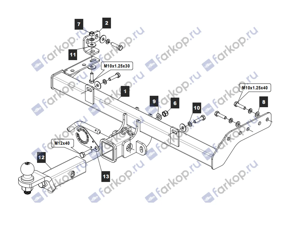 Фаркоп TowRus для Lada Kalina (седан, универсал, Cross) 2004-2013 279529 в 