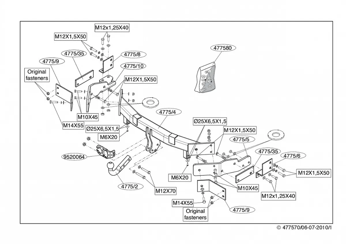 Фаркоп Brink для Kia Sorento 2006-2009 477500 в 