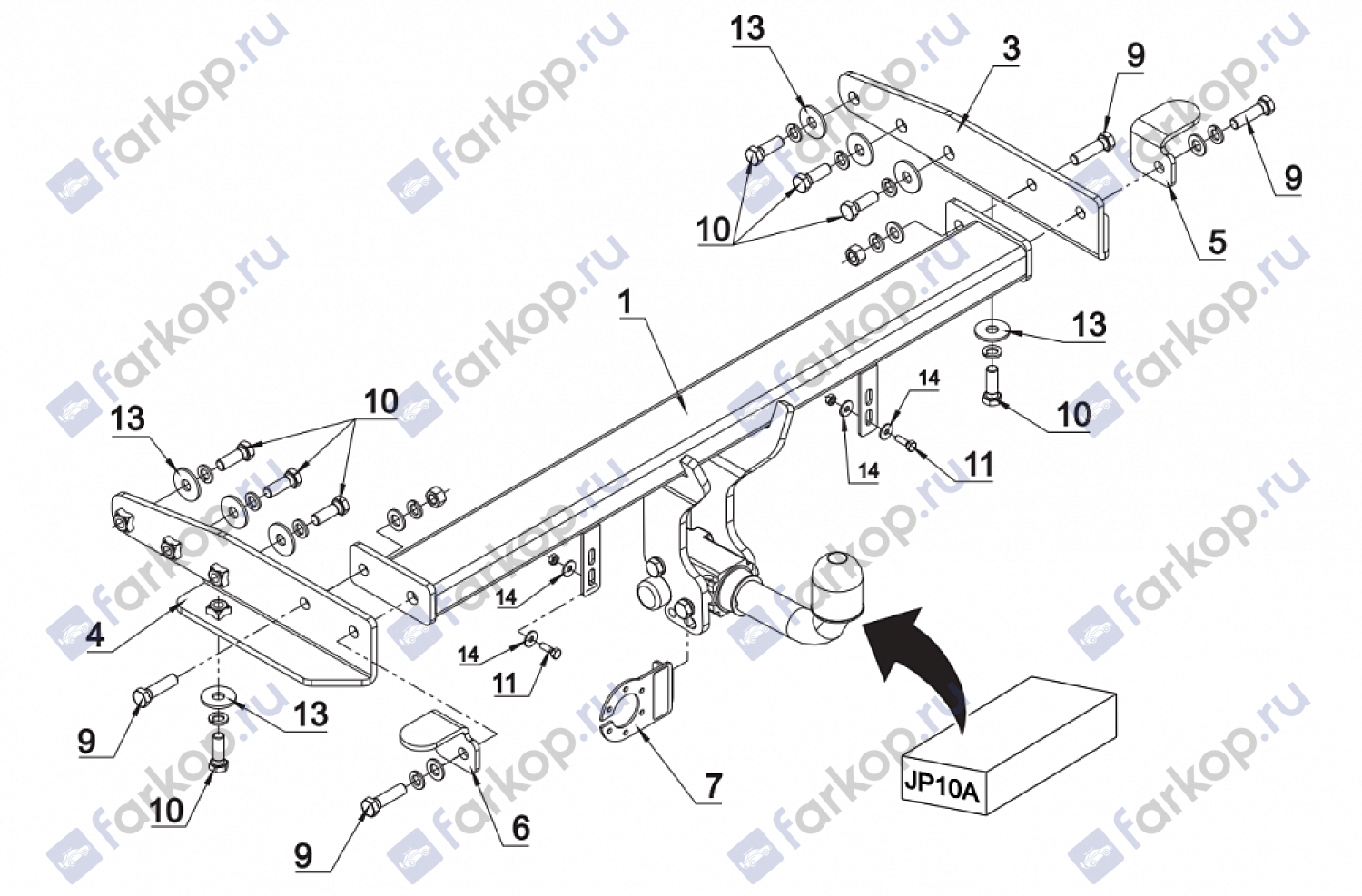 Фаркоп Auto-Hak для Jeep Grand Cherokee 2011-2022 Арт. JP 10A JP 10A в 