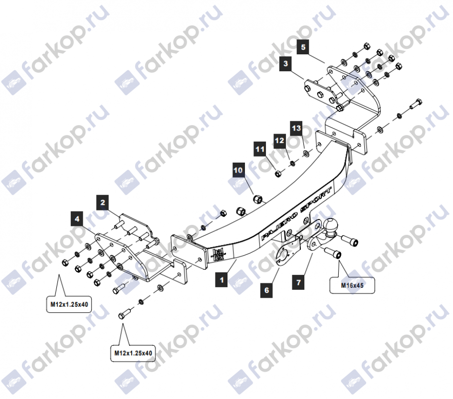 Фаркоп Baltex для Mitsubishi Pajero Sport 2008-2017 MP102E в 